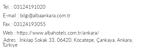 Alba Ankara Hotel telefon numaralar, faks, e-mail, posta adresi ve iletiim bilgileri